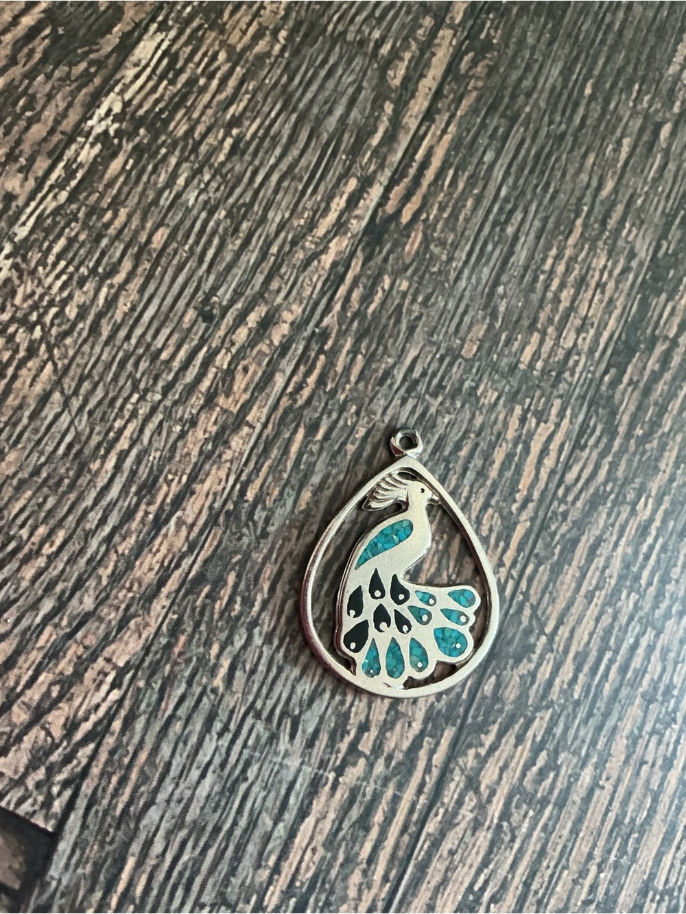 Vintage Silver & Turquoise Inlaid Peacock Pendant Charm
